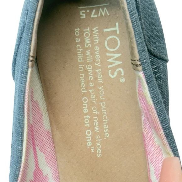 Toms Blue and Tan Cork Peep Toe Wedge Espadrilles - Picture 9 of 12